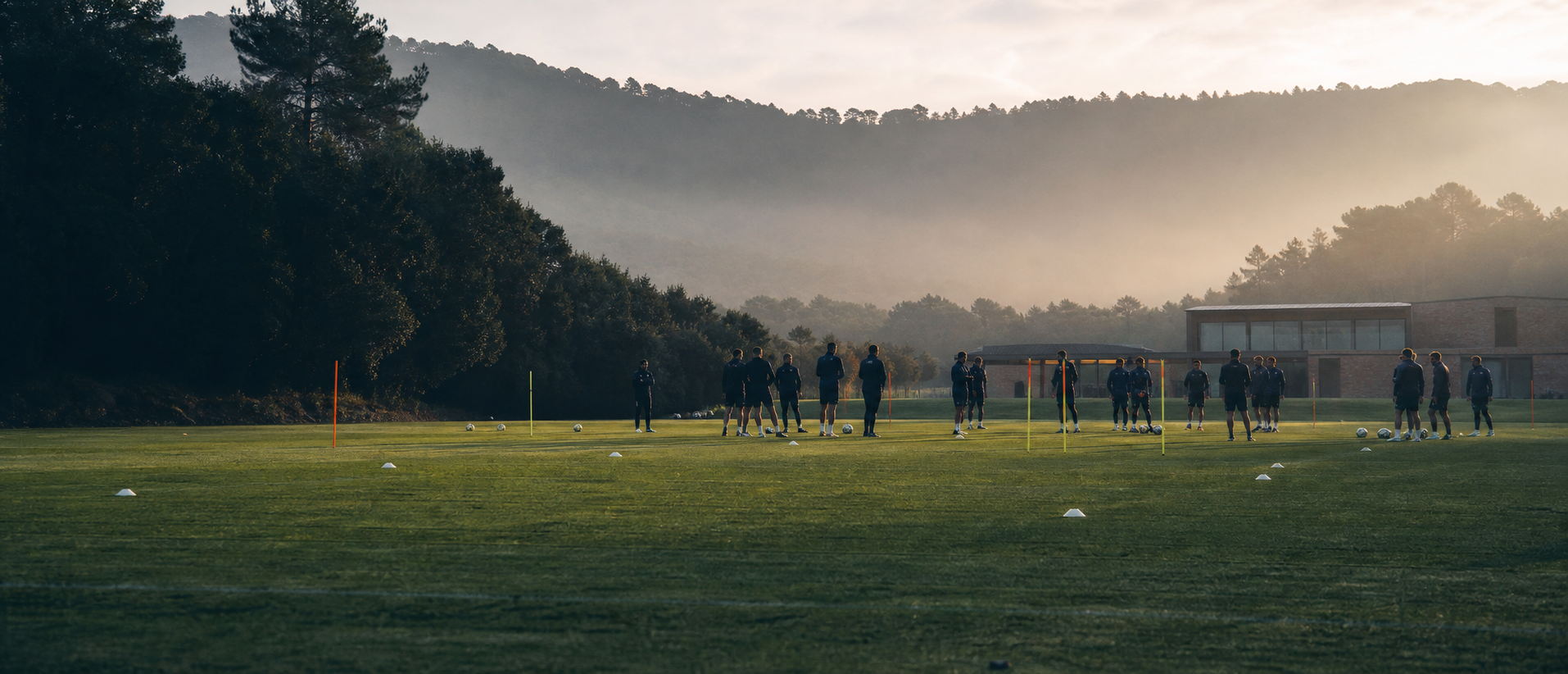 Professional football team training at a Mediterranean facility
